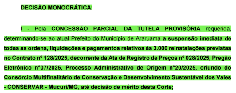Tribunal de Contas manda Prefeitura de Araruama suspender pagamento à empresa contratada duas vezes sem licitação