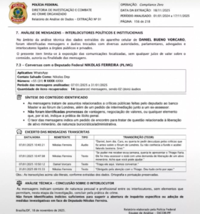 É falso documento em que PF diz não ver crime em mensagens de Nikolas e Vorcaro